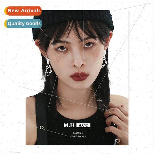 Irregular line earrings female ins cold wind retro nd silver