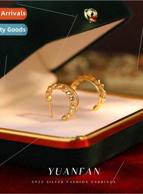 925 silver French vintage broken silver earrings female ins