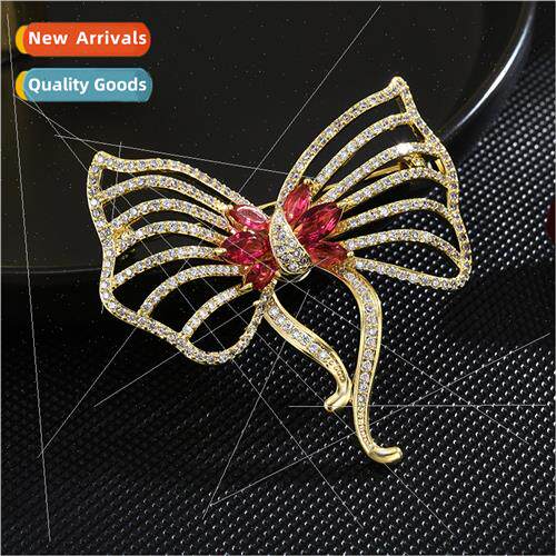 Zirconia bow brooch high-grade female Korea hundred wh pink