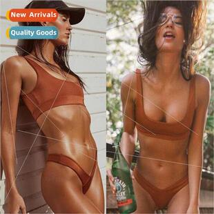 2017 Solid Color Earthy Yellow Sports Bikini i Separate Swim