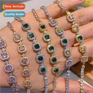 Europe color tourmaline princess square full diamonds bracel