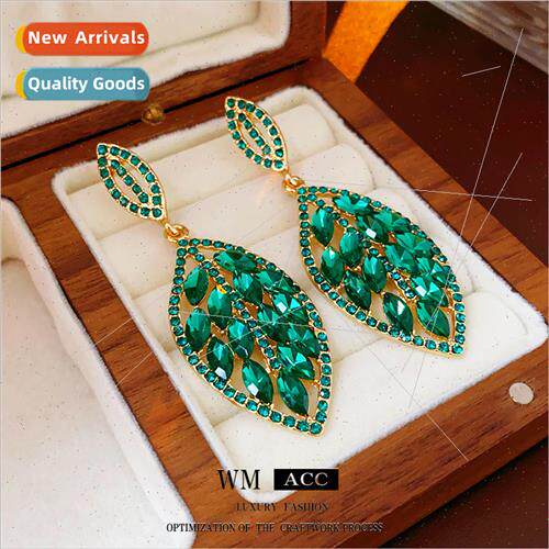 lver needle green diamond leaf earrings Europe antique earri
