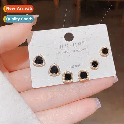 sweet cool small delicate black combination set s925 silver