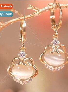 s925 silver pin cat eye stone lock earrings earrings female