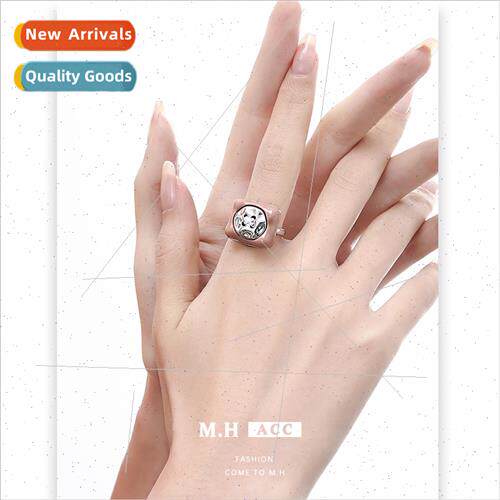 New brown resin button ring female -color loss niche high-le