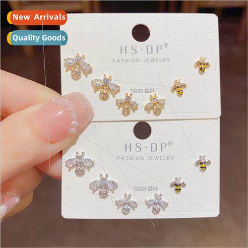 Exquise fashion sense zirconia bee earrings set three female