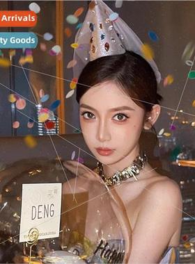 Girls Jewel Birthday Hat Mesh Glter lver Triangle Hat Korea