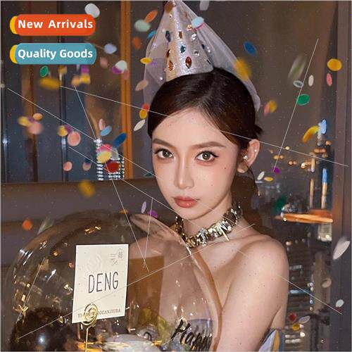 Girls Jewel Birthday Hat Mesh Glter lver Triangle Hat Korea