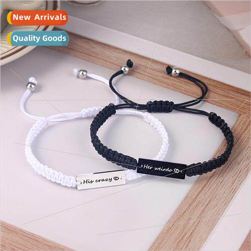 Europe stainless steel black whe engraved hand-woven couple