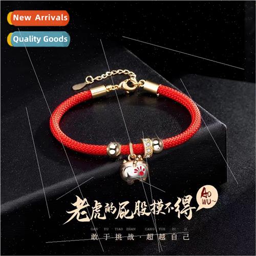 Chinese Zodiac Tiger Red Rope Bracelet Girls che Hand-Woven