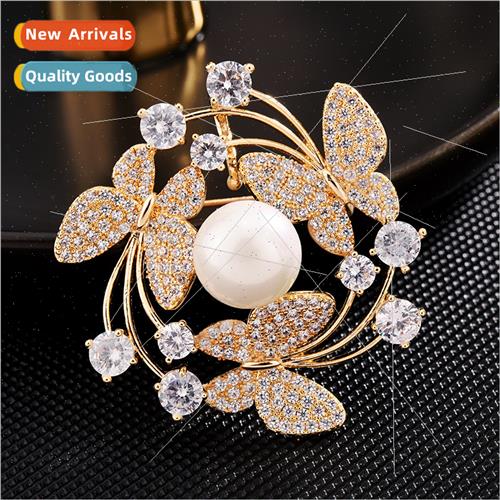High-grade copper micro-encrusted zirconia butterfly brooch
