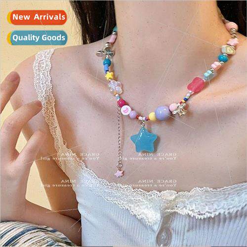 Dopamine girl colorful beaded star necklace female 2023 new