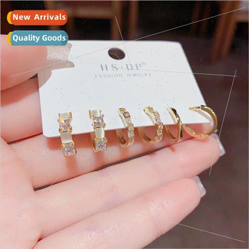 Mori fashion square cat eye stone earring combination female