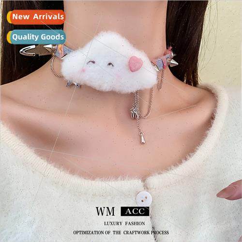 Plush cloud love cowboy rivets leather collar ins Korea nich