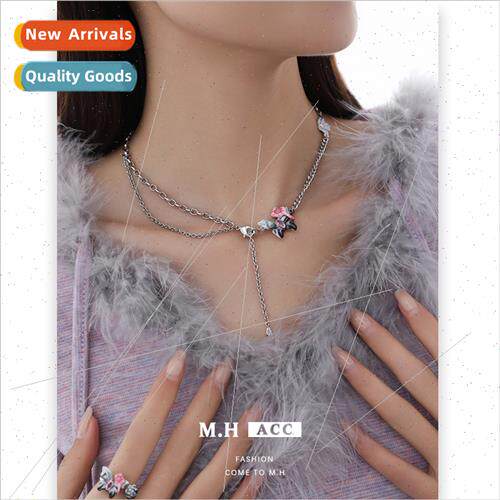Winter Butterfly Spray Paint Necklace Women Delicate Premium