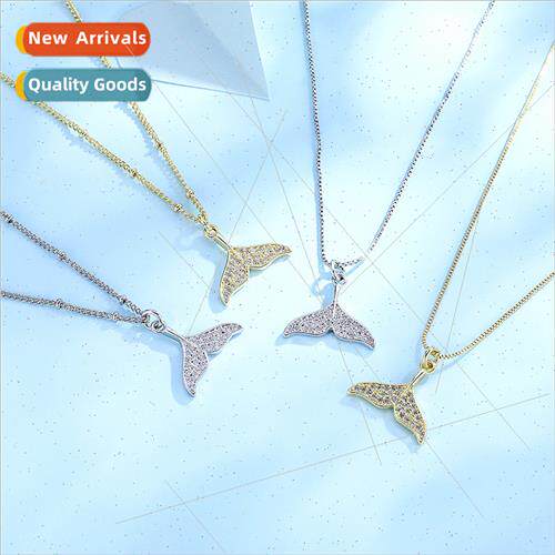 New fish tail necklace girls yearly zirconia simple necklace