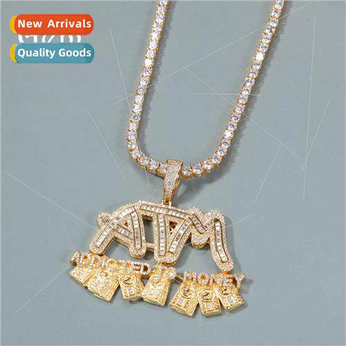 Europe copper wh zirconia ATM USD letter pendant unisex hip