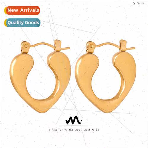 French new tanium steel gold-plated geometric heart earrings
