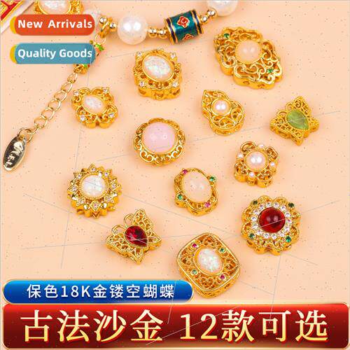 gold hollow butterfly inlaid zirconia spacer beads antique s
