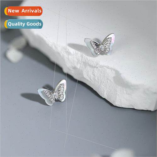 S925 colorful shell butterfly silver earrings female 2024 ne