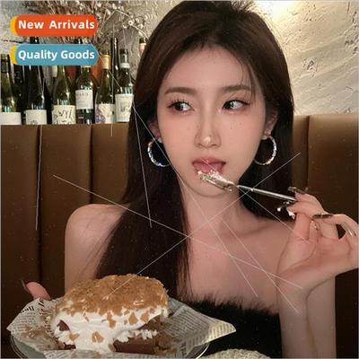 Zirconia hoop earrings 2023 new tide cold wind sweet cool sp