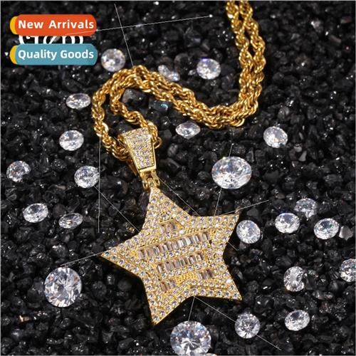 Europe hip-hop square round zirconia pentagram pendant neckl