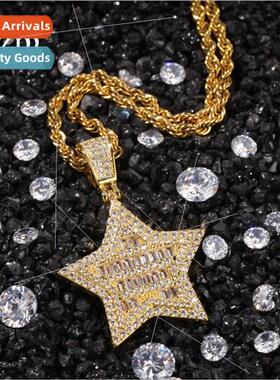 Europe hip-hop square round zirconia pentagram pendant neckl