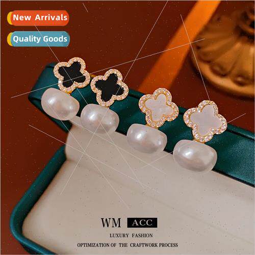 lver needle fashion zirconia flower pearl earrings Korea del