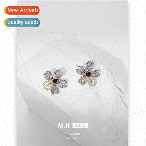 Autumn colorful oil drop flower earrings retro niche fashion