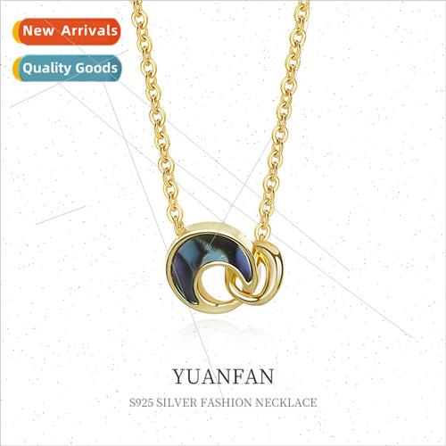 925 silver Crescent Moon Abalone Shell Necklace适用Women Vin