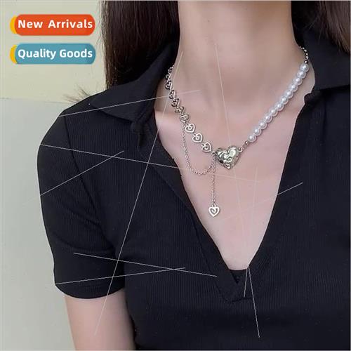 Steel colorless pearl patchwork necklace female ins tide lov