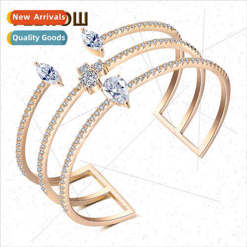 Europe mple Double T Bracelet T wh Zirconia Open Bangle Fash