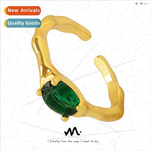 Korea ins brass ring wh emerald oval zirconia niche couple r
