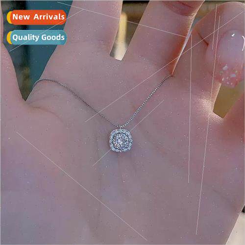 Small square diamond necklace female niche square collarbone
