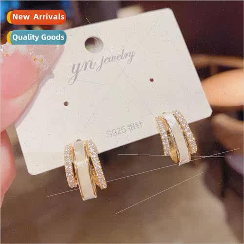 s925 silver needle geometric circle diamond shell simple Fre
