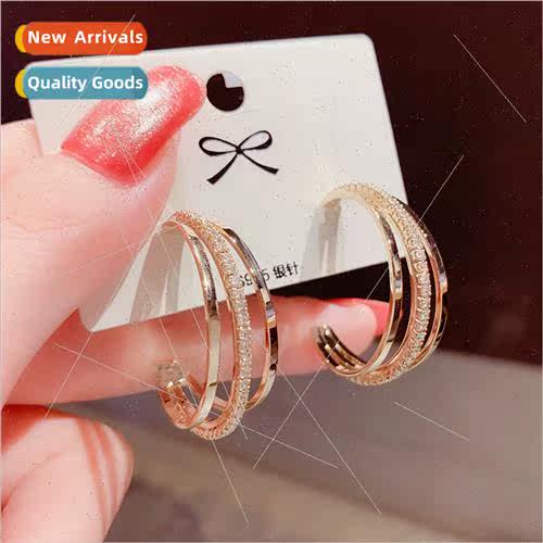 C-shaped three-layer earrings 925 silver pin earrings new ea