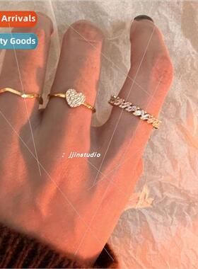 Korea 3pcs set combination ins niche zirconia retro love wav