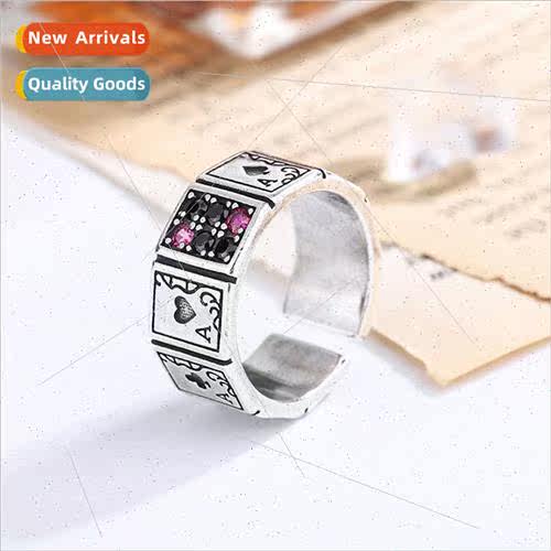 Vintage playing card colored diamond ring men women fashion