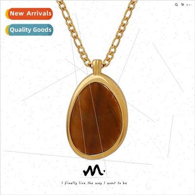 Europe teardrop-shaped large pendant set wh natural tiger ey