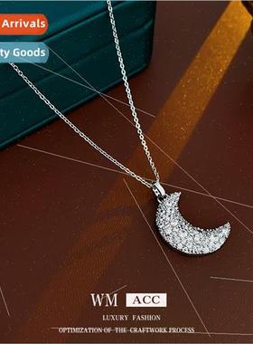 Korea mple Zirconia Moon Pendant Necklace Delicate Fashion L