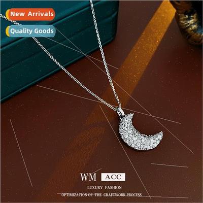 Korea mple Zirconia Moon Pendant Necklace Delicate Fashion L