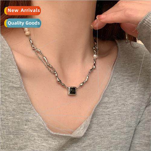 Baroque pearl black zirconia necklace female ins hip-hop col
