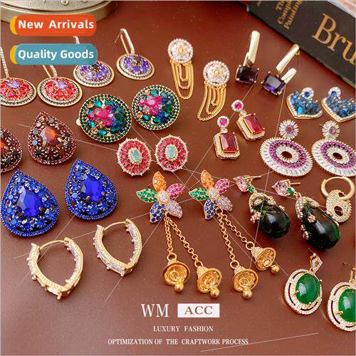 lver pin wh diamond crystal heart earrings Retro Baroque ear