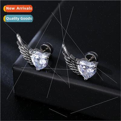 Europe tanium steel love wings zirconia earrings male stainl