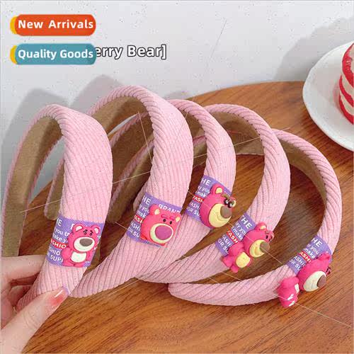 Strawberry Bear Girl Hair Bands Cute Velvet Wide Edge Pink H
