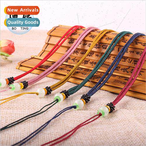8mm jade bead necklace rope pendant lanyard hand-woven black