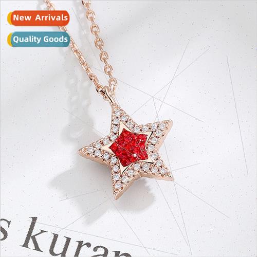 Double-sided black red star necklace female niche Korea pent