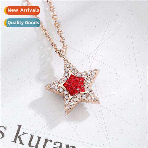 Double-sided black red star necklace female niche Korea pent