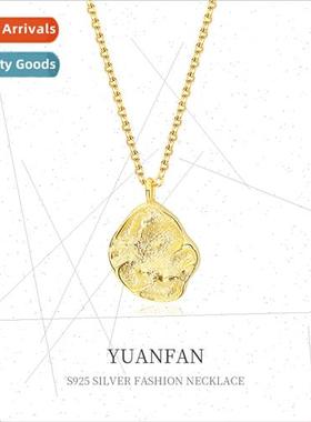 925 silver irregular round hammered necklace women ins niche