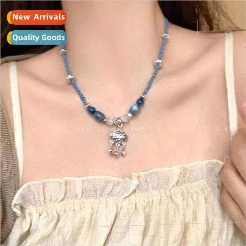 Ethnic hand-woven peace lock necklace适用women niche vintage